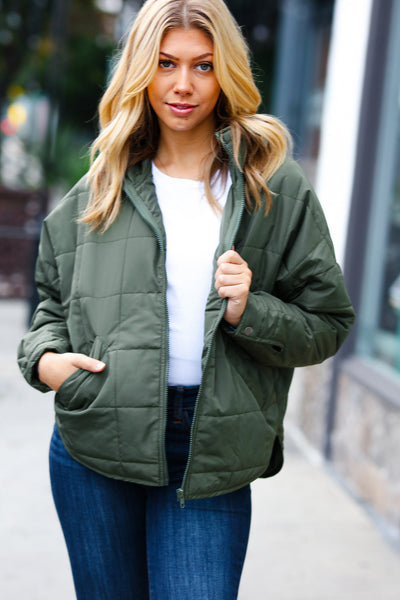 Eyes On You Olive Quilted Puffer Jacket