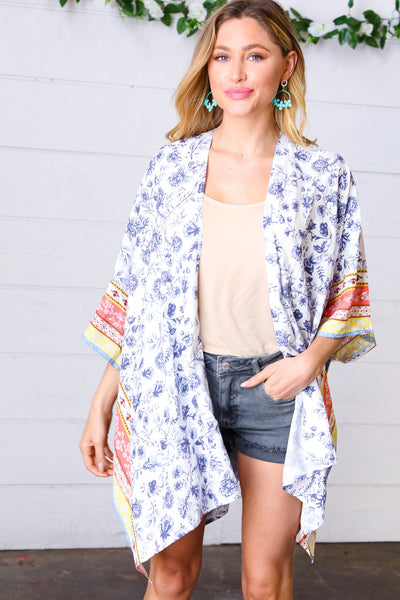 Boho Floral Border Print Rayon Poplin Kimono