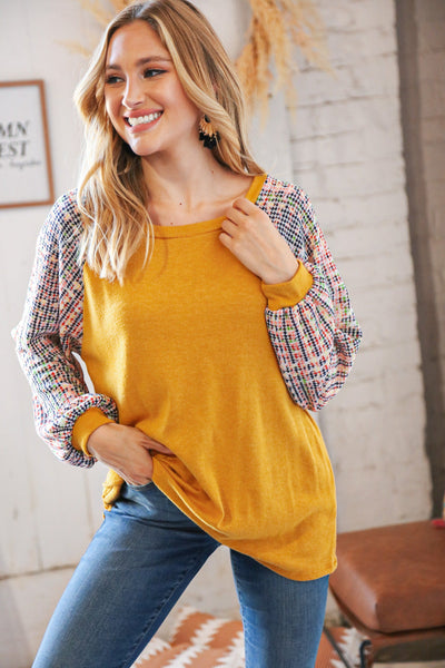 Mustard Hacci Multi Bubble Sleeve Raglan Top