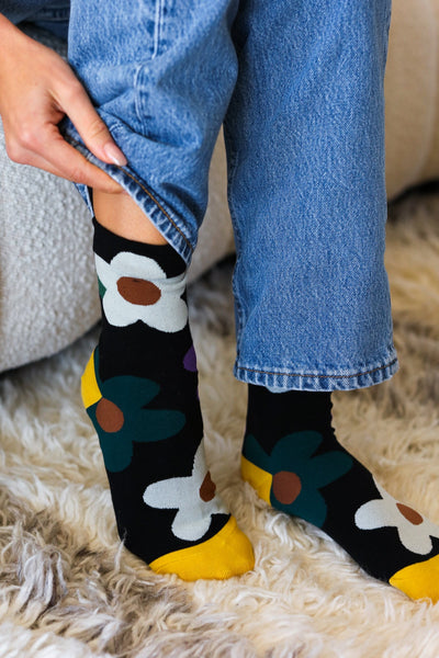Black Floral Ankle Socks