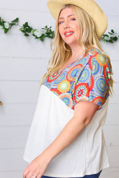 Kaleidoscope Print Babydoll Yoke Top