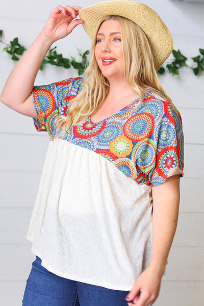 Kaleidoscope Print Babydoll Yoke Top