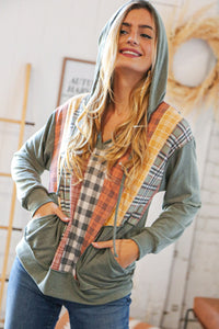 Moss Multi-Plaid French Terry Pocketed Hoodie