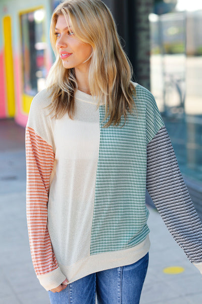 Feeling Casual Rust & Olive Two-Tone Knit Color Block Top