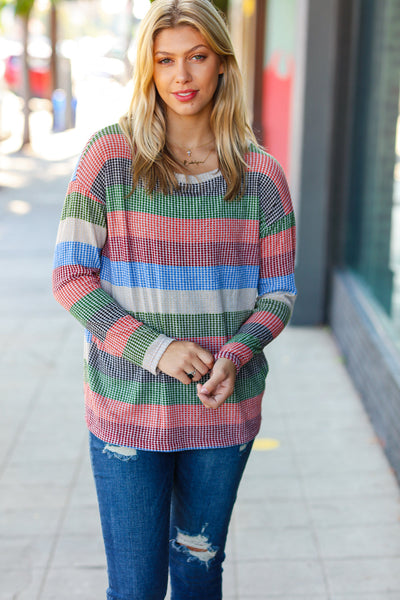 Feeling Bold Blue/Olive Textured Vintage Stripe Top