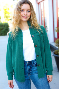 Holiday Pine Green Ribbed Button Down Shacket