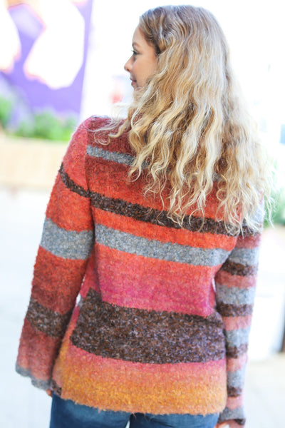 Going My Way Rust & Mustard Stripe Boucle Turtleneck Sweater