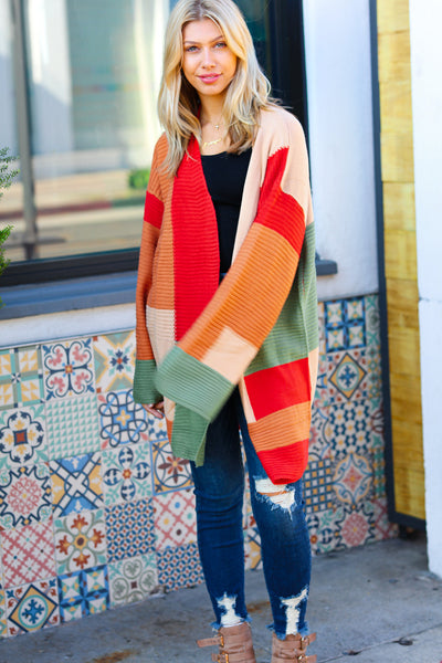 Latte Ready Rust & Taupe Color Block Open Knit Cardigan