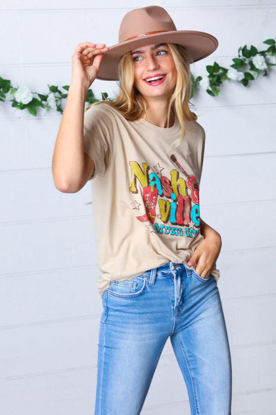 Oatmeal Cotton Nashville Graphic Tee