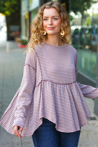 Fall Days Mauve Two Tone Jacquard Knit Babydoll Top