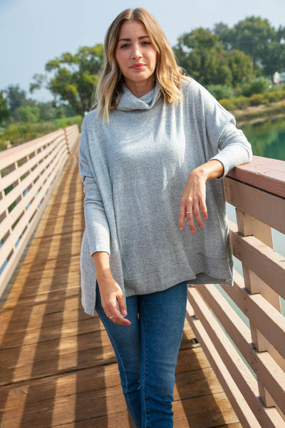 Heather Turtle Neck Knit Top with Side Slits