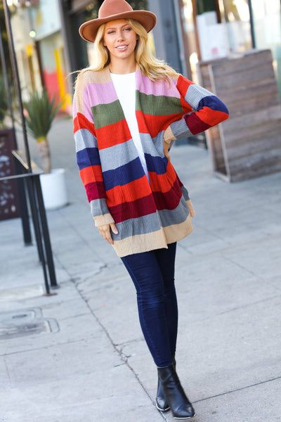 Just A Dream Multicolor Striped Slouchy Open Cardigan