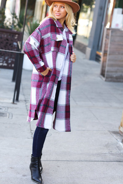 Eyes On You Burgundy Plaid Longline Jacket