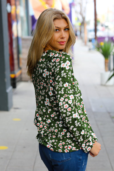 Olive Floral Print Babydoll Top