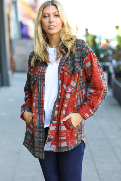 All I Have Hunter Green Plaid Jacquard Oversize Shacket