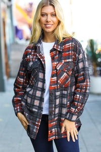 Plaid Happy Black & Rust Jacquard Oversize Pocketed Shacket