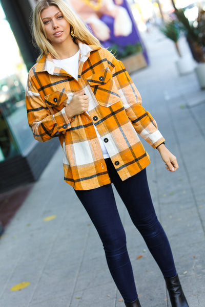 Weekend Ready Butterscotch Plaid Flannel Oversized Jacket