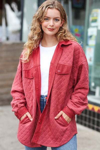 Eyes On You Marsala Quilted Knit Button Down Shacket