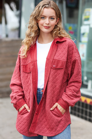 Eyes On You Marsala Quilted Knit Button Down Shacket