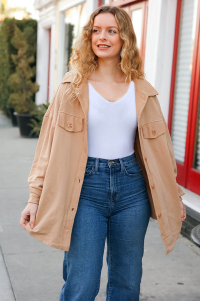 Good Times Camel Terry Oversized Shirt Shacket