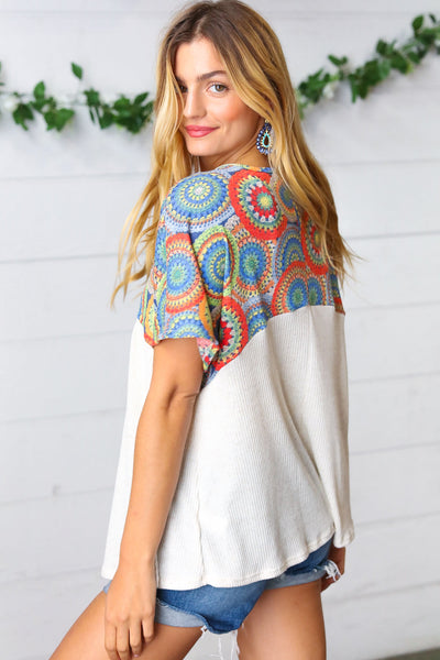 Kaleidoscope Print Babydoll Yoke Top