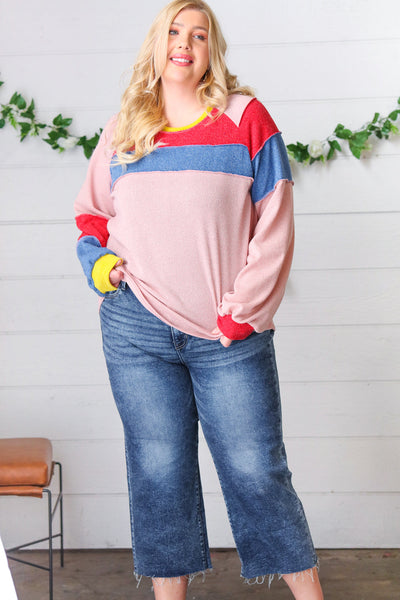 Pink Thermal Corded Colorblock Outseam Top