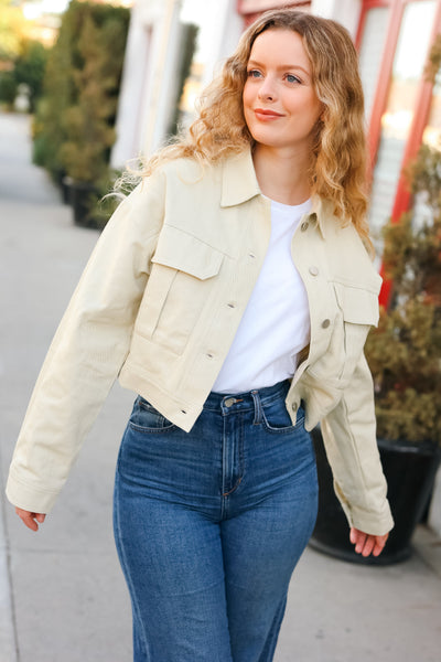 Back In Town Natural Cotton Twill Cropped Jacket