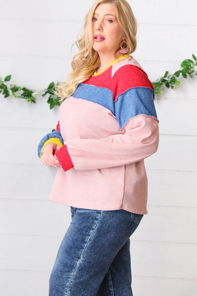 Pink Thermal Corded Colorblock Outseam Top