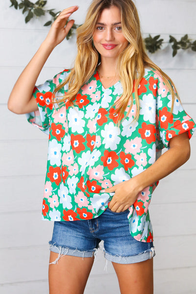 Multicolor Flat Floral V Neck Drop Shoulder Top