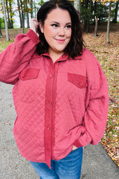 Eyes On You Marsala Quilted Knit Button Down Shacket