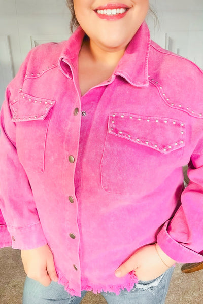 Diva Dreams Pink Acid Wash Stud Detail Denim Jacket