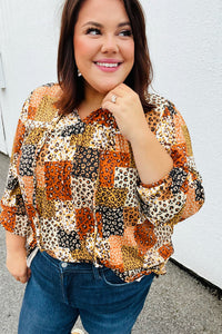 Rust & Taupe Multi Leopard Patchwork Tie String Top