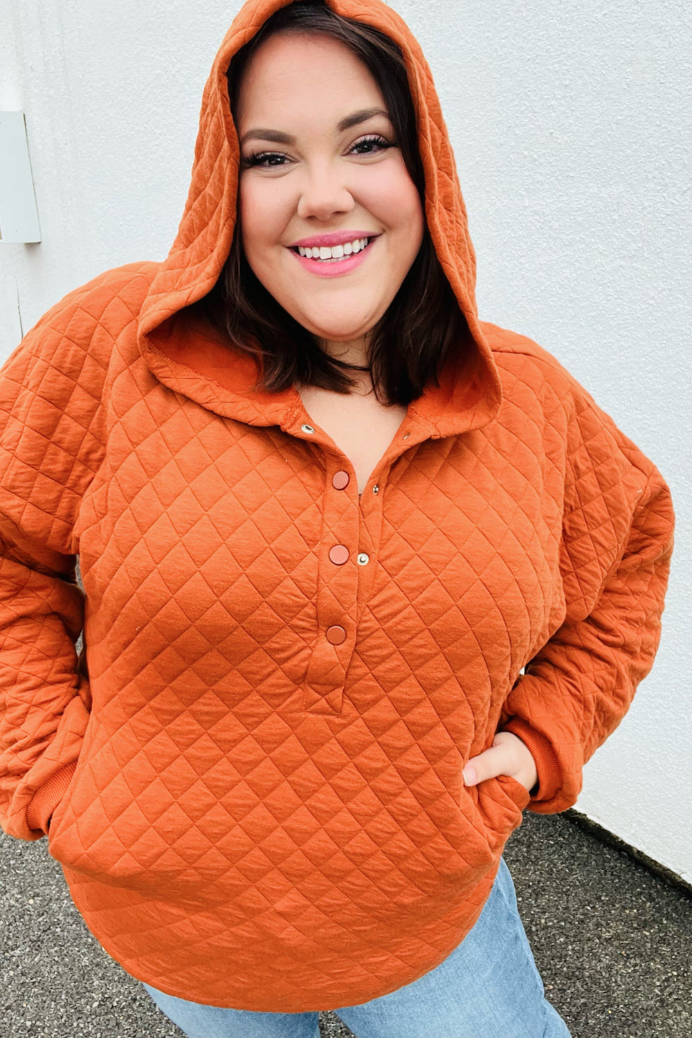 Feeling Bold Burnt Orange Quilted Quarter Snap Hoodie