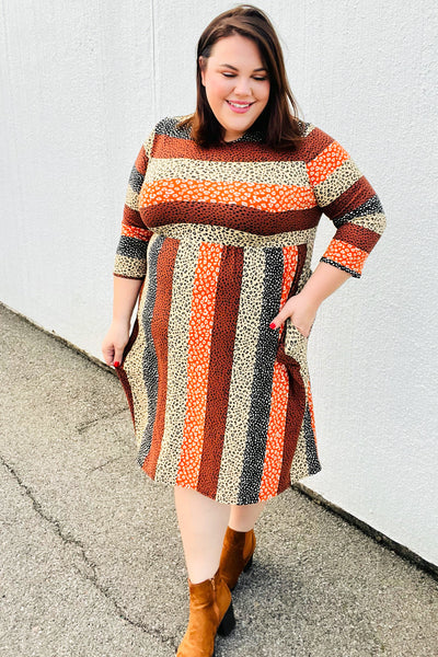 Love You Truly Taupe & Black Leopard Stripe Fit & Flare Dress