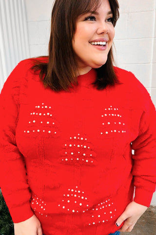 More The Merrier Red Pearl Christmas Tree Jacquard Sweater