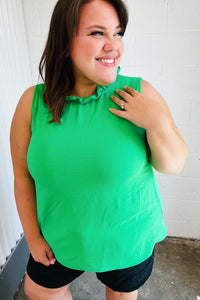 Sea Green Frill Mock Neck Crinkle Top