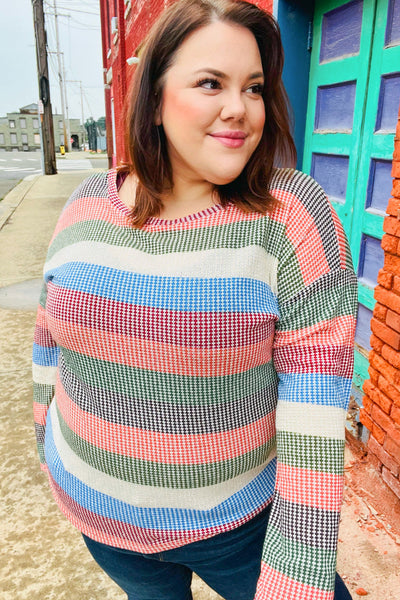 Feeling Bold Blue/Olive Textured Vintage Stripe Top