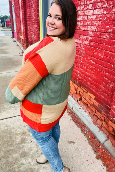 Latte Ready Rust & Taupe Color Block Open Knit Cardigan