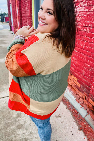 Latte Ready Rust & Taupe Color Block Open Knit Cardigan