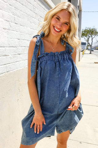 PLUS Spread Joy Washed Denim Tie Shoulder Oversize Romper