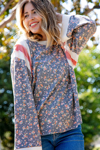 Floral Triblend Color Block Oversized Top