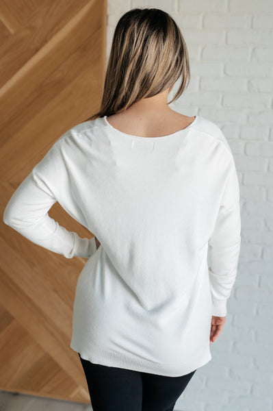 V-Neck Front Seam Sweater in Ivory