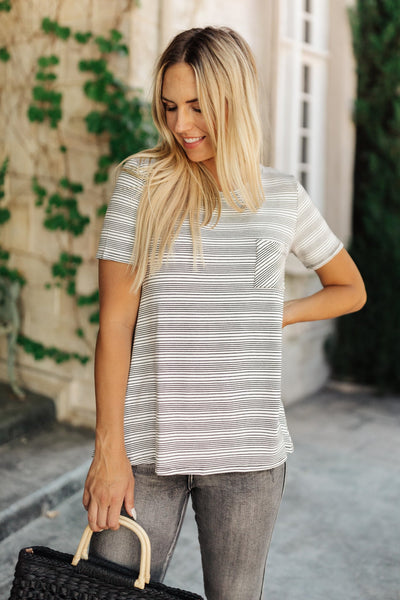 Cozy In Stripes Top in Gray