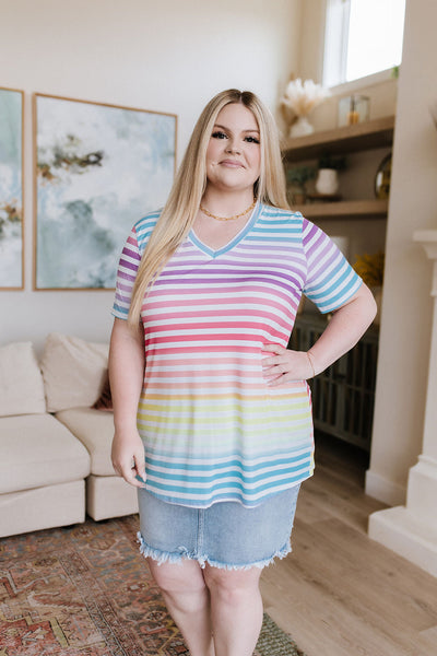 Looking for Rainbows V-Neck Striped Top