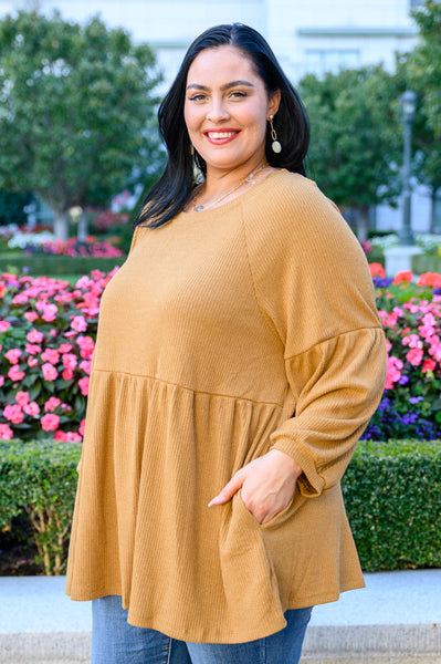 Melrose Ribbed Knit Raglan Tunic In Mustard